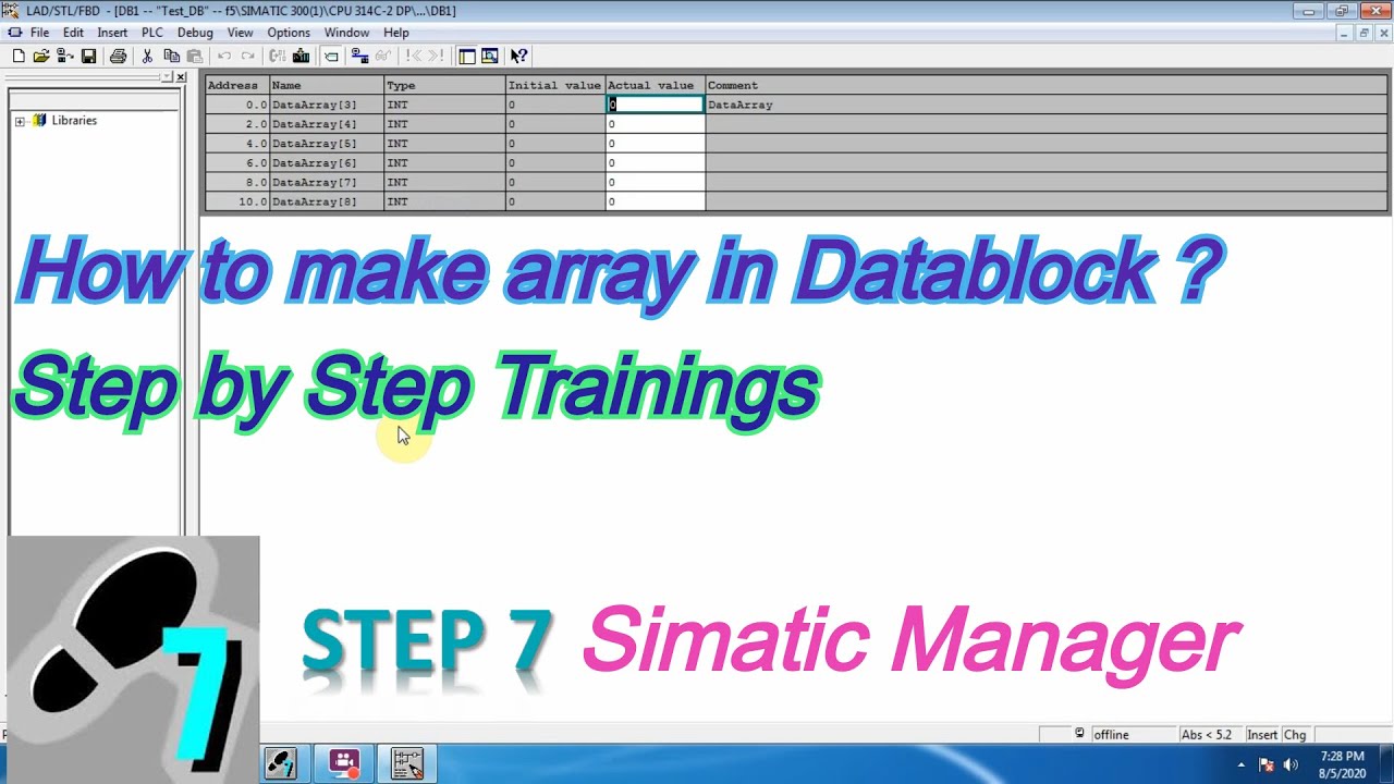 How to make array in Datablock ? Simatic Manager Step by Step Training