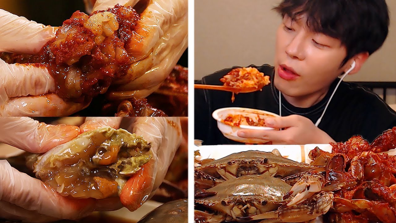 Mukbang ASMR🦀Краб, маринованный в соевом соусе, против пряного маринованного краба! [SIO ASMR]