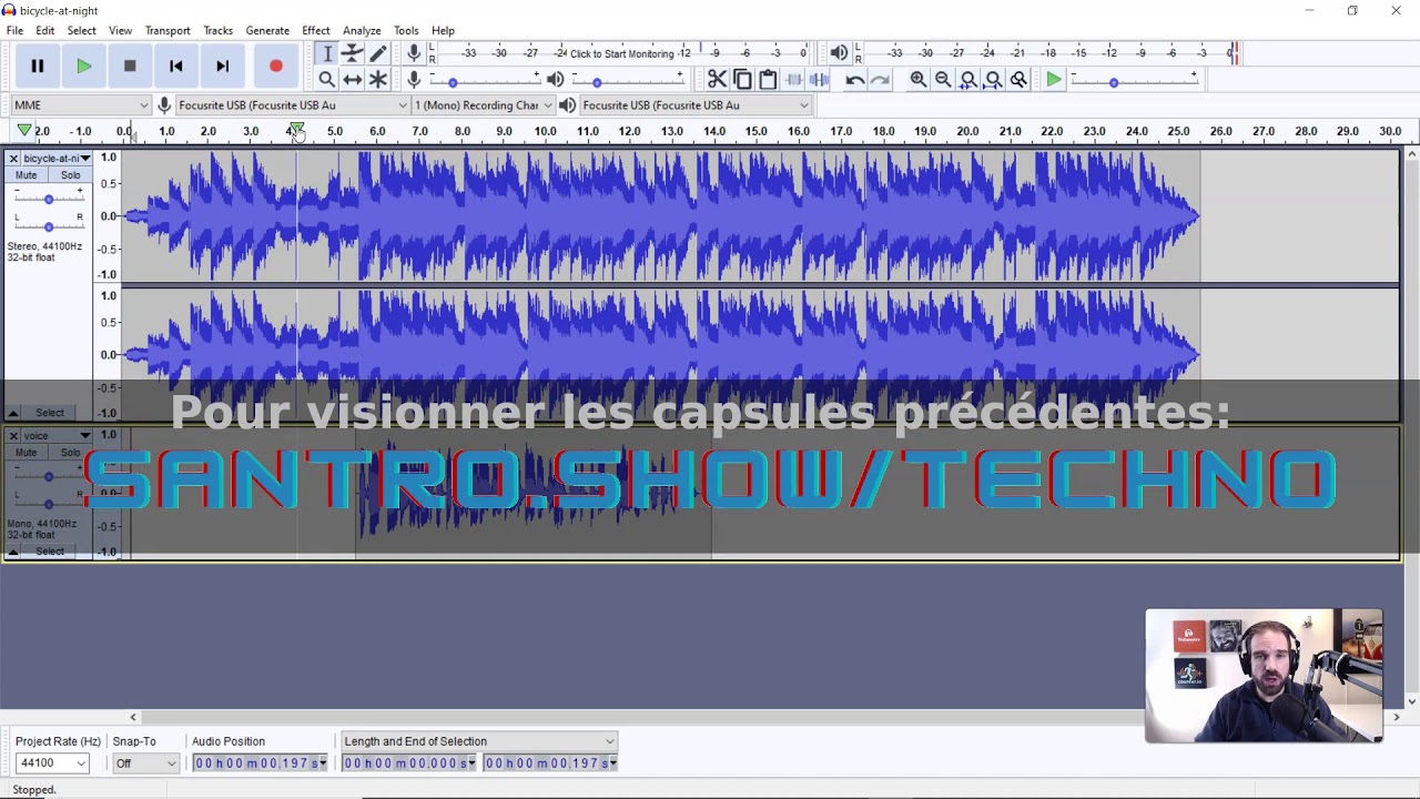 Jingle de podcast, ajuster les niveaux pour faire ressortir la voix - Audacity