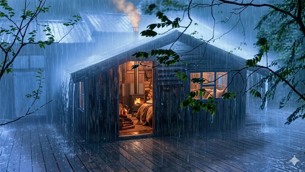 Cozy Cabin in Heavy Rain 🌧️ Relaxing Forest Rain Sounds for Sleep (1Hours)