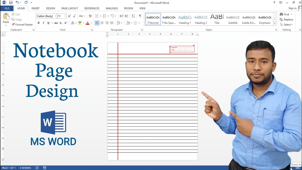 How to Design Notebook Page in Microsoft Word | Notebook Page Design in MS Word