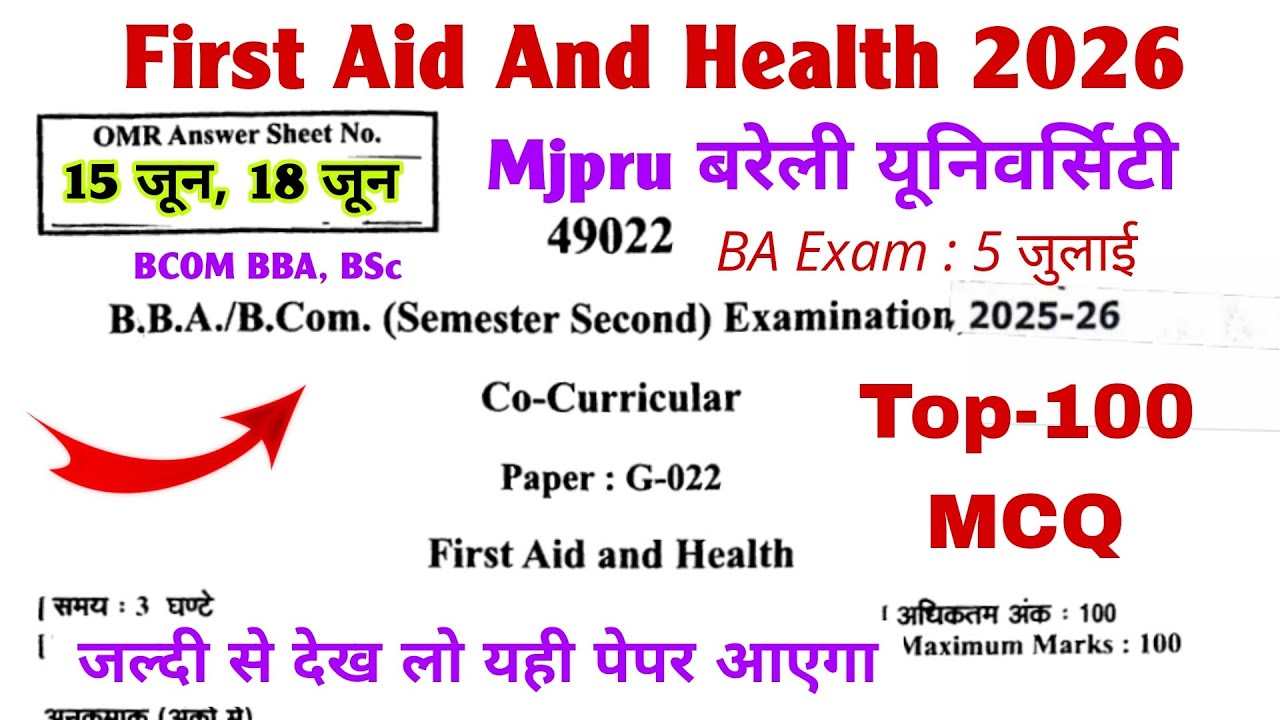 first aid and health ba bsc bcom bba 2nd semester mjpru solved question paper 2026 | top-100 mcq