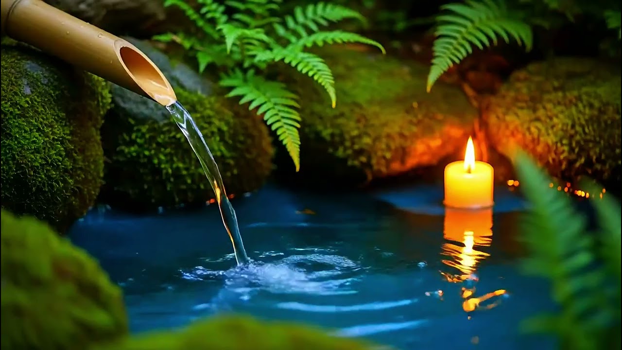 Relax Piano with Bamboo Water Fountain | Peaceful Night Ambience Stress Relief Fast Deep Sleep & Spa