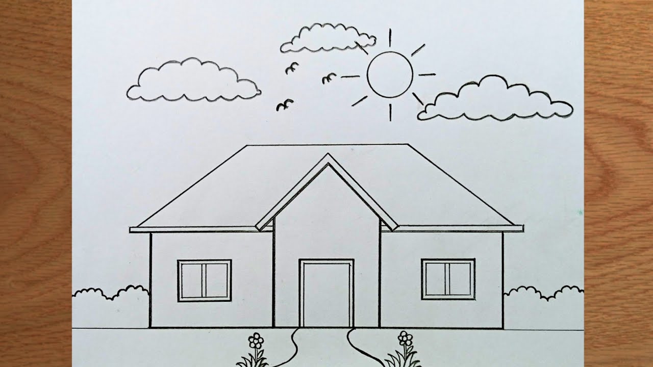 How to draw an easy house with pencil very easy//របៀបគូរគំនូរផ្ទះជាមួយខ្មៅដៃងាយស្រួល