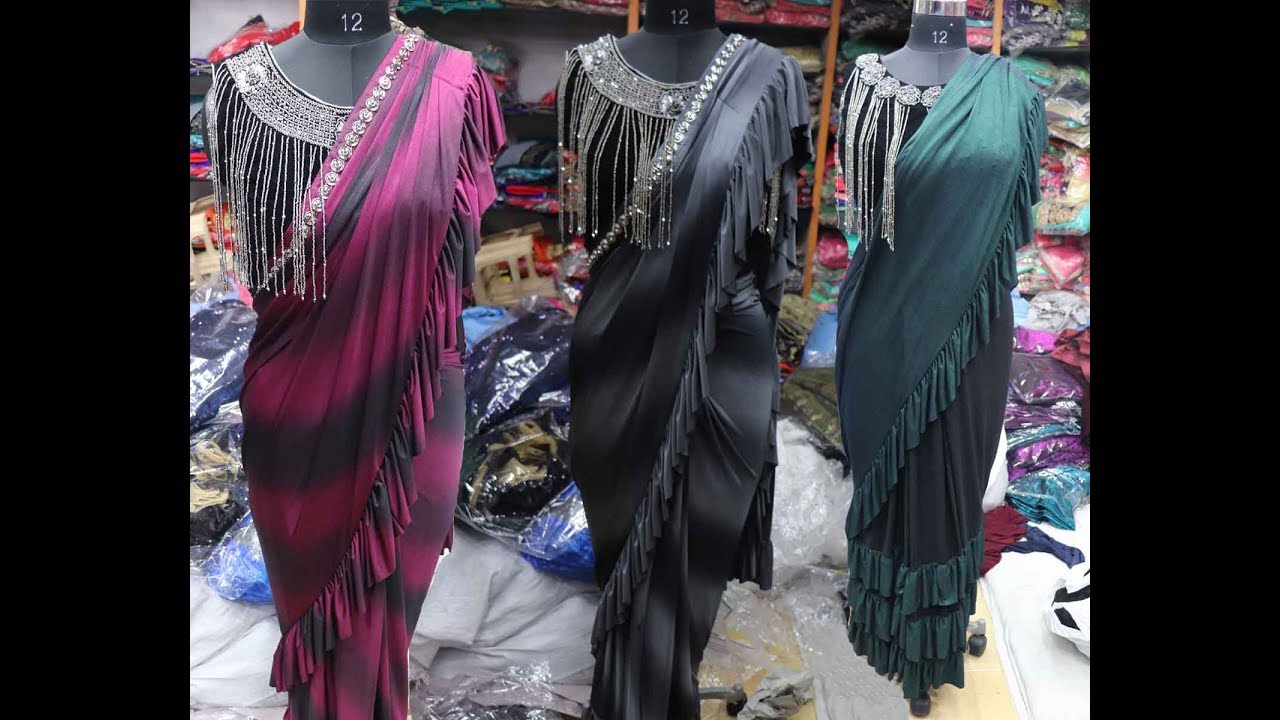 latest designer ruffle or frill saree for wedding and bridal partys44