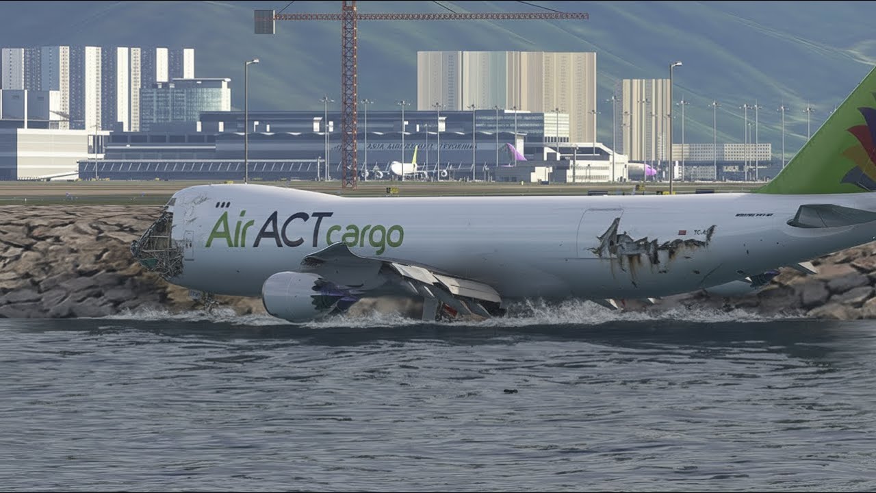 Boeing 747-400 (TC-ACF) Crash Simulation | ACT Airlines Flight UAE9788 at Hong Kong