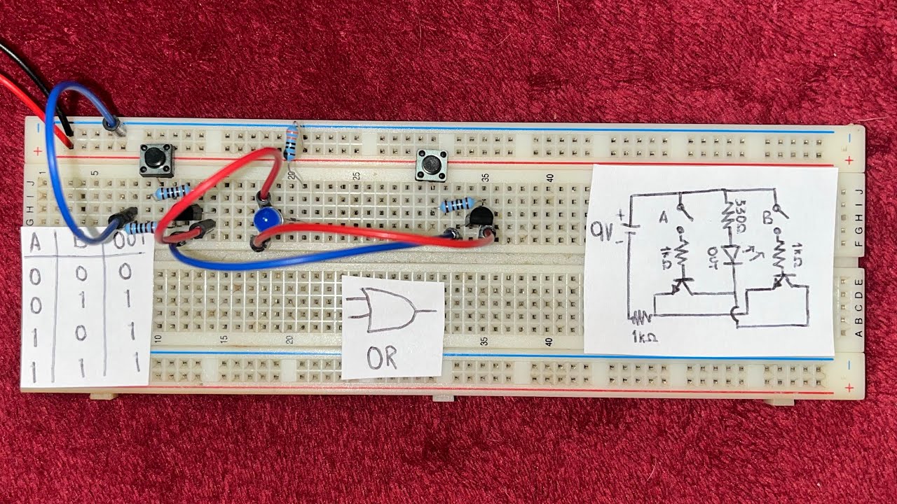 Compuerta lógica OR con transistores en protoboard | Cómo funciona compuerta lógica OR | Fácil