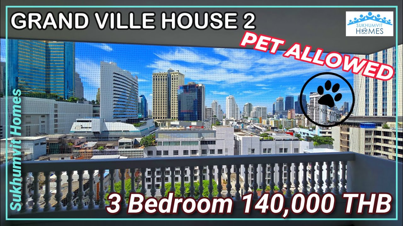 Bangkok Large 3 Bedroom Condo Grand Ville House 2 For Rent 140,000 THB Monthly