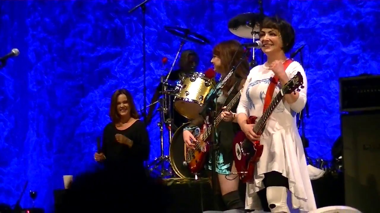 Gina Schock of The Go-Go's talks to the crowd @ Hollywood Bowl, Los Angeles, CA 9-29-12