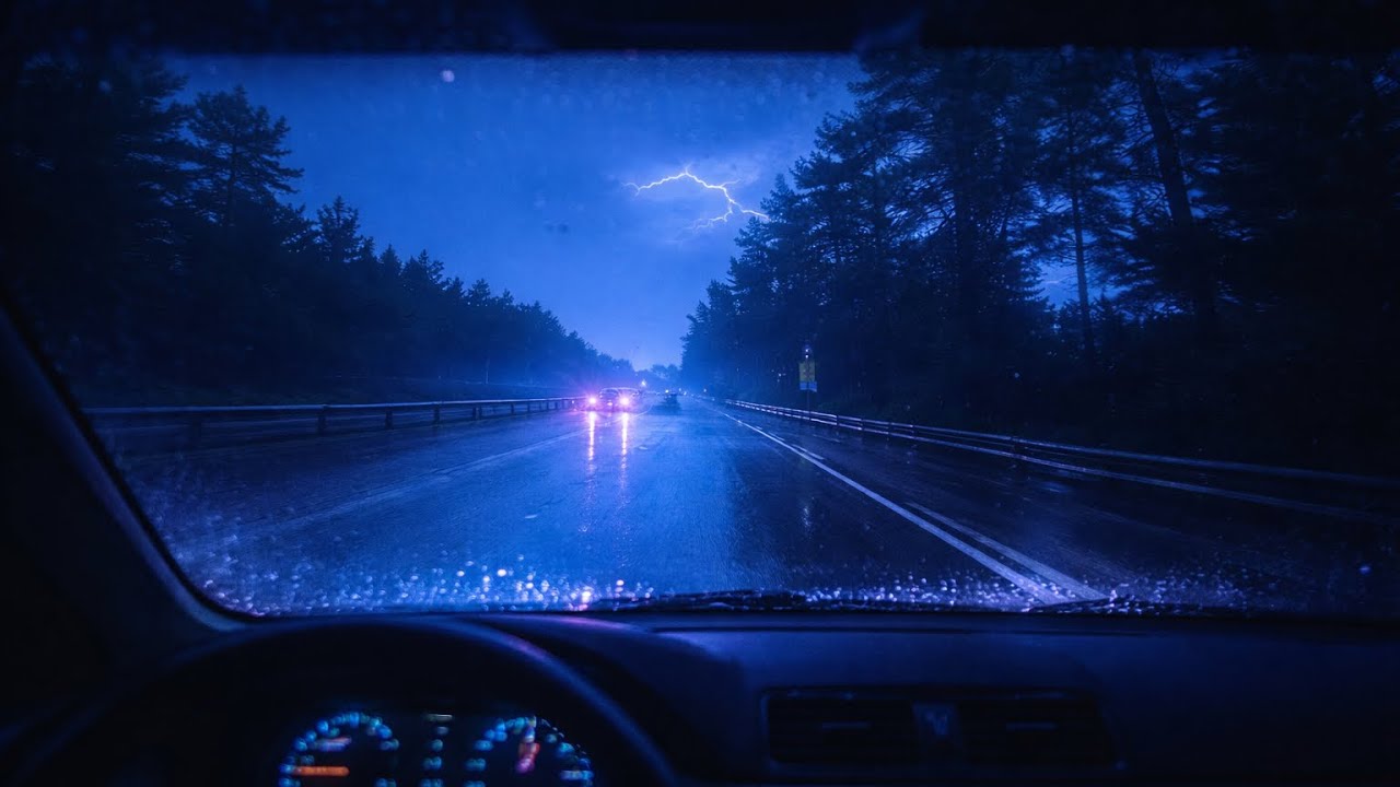 Electric Blue Rain Drive | Night Highway Ambience for Sleep & Focus 