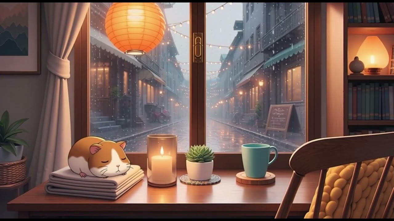Anime Lofi Rain 🌧️ Cozy Study Beats with a Little Guinea Pig (Relax / Sleep / Focus)