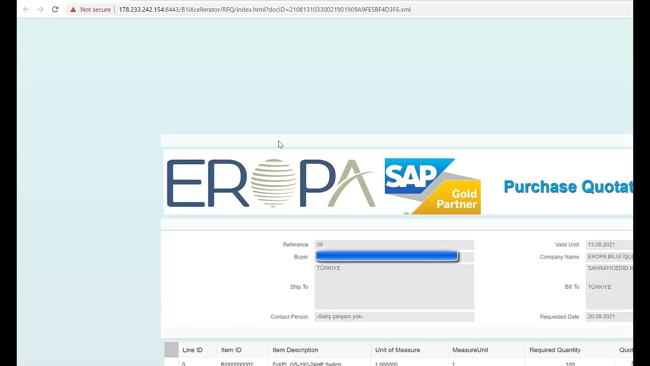 Online RFQ (Teklif Toplama) SAP Business ONE