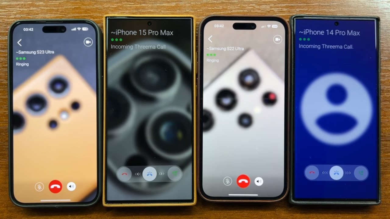iPhone 15 PM vs Samsung S23U, iPhone 14 PM vs Samsung S22U Threema Incoming & Outgoing Calls + Chat