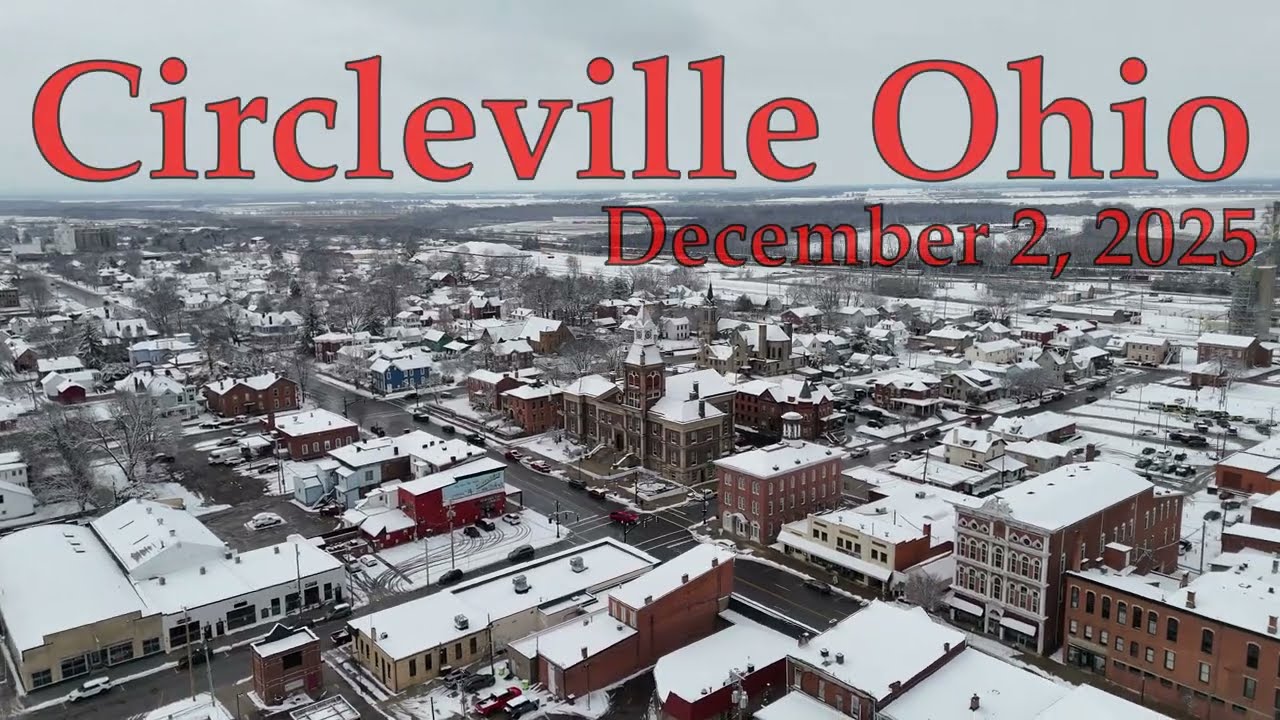 Circleville Ohio Snow on December 2, 2025 drone view in 4K