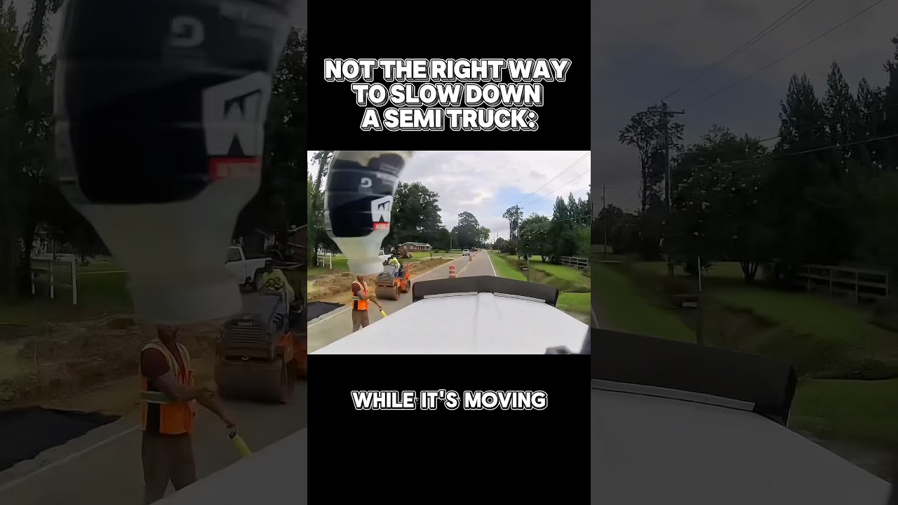 Not the right way to slow down a semi truck while driving through a work zone #trucking #truckdriver