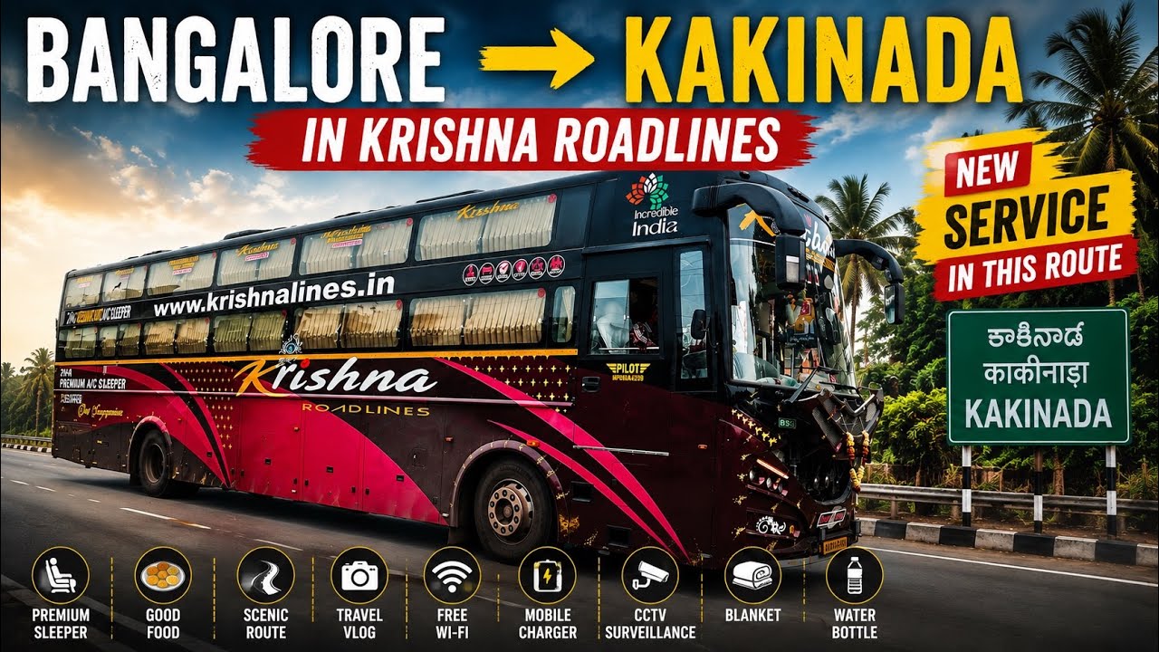 NEW SERVICE ALERT 🚨🔥 Krishna Roadlines Travel Bus | Bangalore to Kakinada | Full Journey Experience 