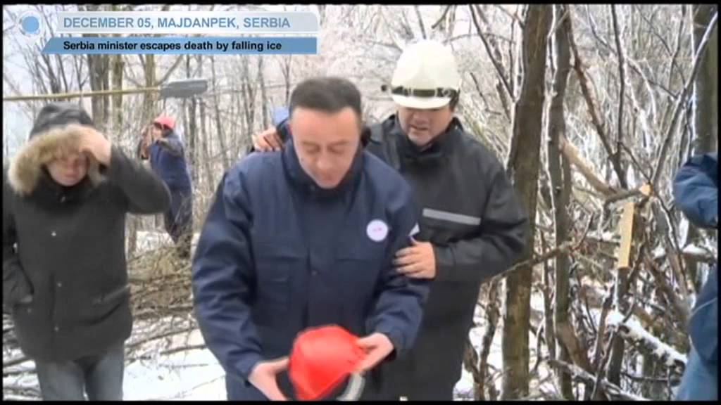 Hard Hat Saves Serbian Politician: Minister escapes death when hit by large chunk of ice