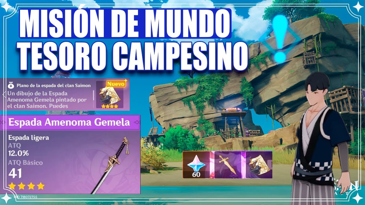 Tesoro campesino. Misi&oacute;n de Mundo. Llave Oxidada (Espada Ligera de Inazuma) Genshin Impact 2.0