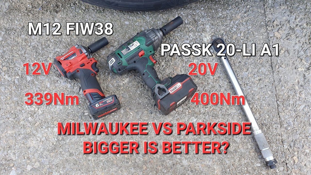 MILWAUKEE VS PARKSIDE IMPACT WRENCH M12FIW38 / PASSK 20-LI A1 POWER TEST 12V vs 20V #LIDL #MILWAUKEE