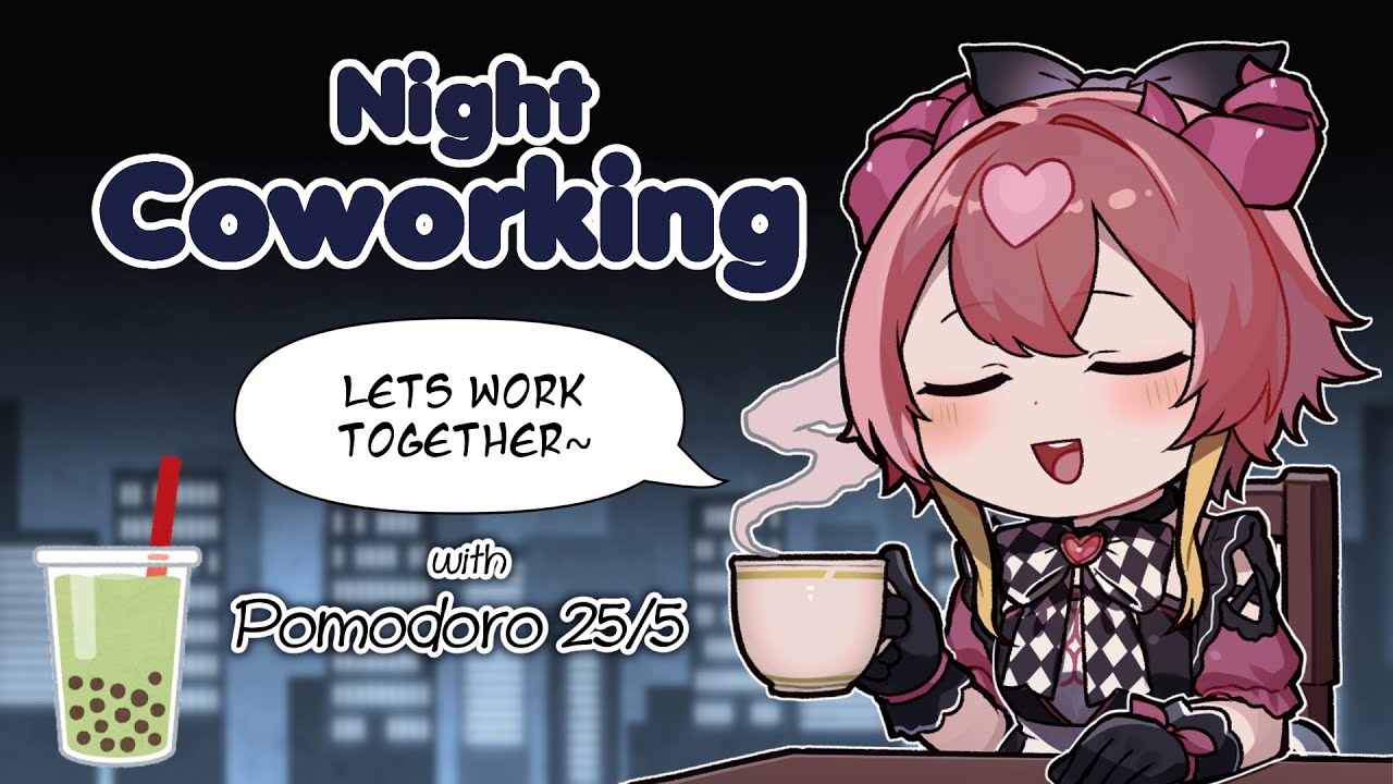 🧋Cozy Night Productivity for Coworking, Studying & Relaxing |  Pomodoro 25/5 |