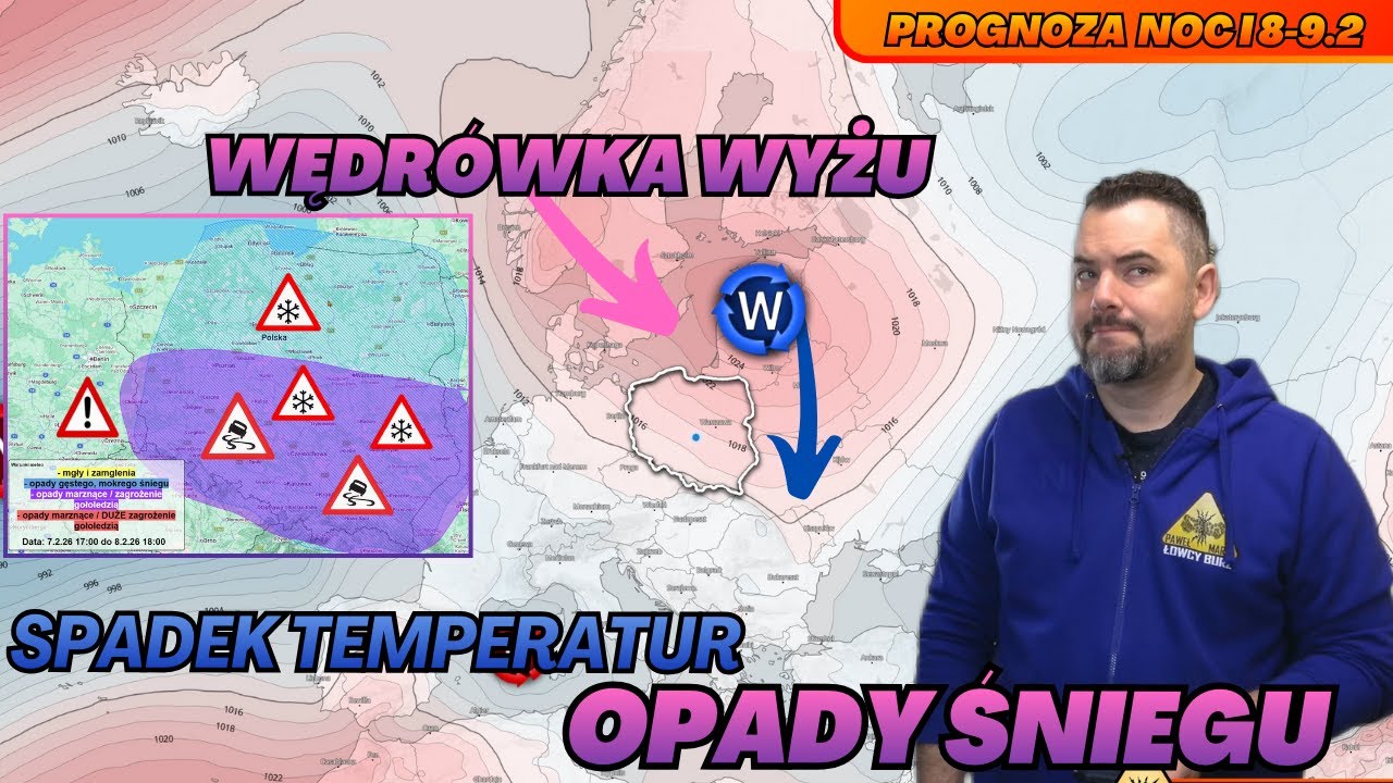 Opady śniegu wędrujące na południe. Opady marznące. Spływ chłodu. Prognoza
