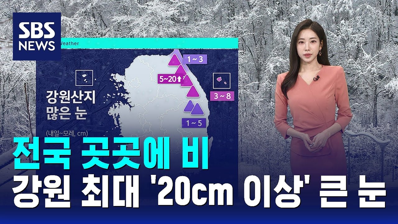 [날씨] 전국 곳곳에 비…강원 최대 '20cm 이상' 큰 눈 / SBS