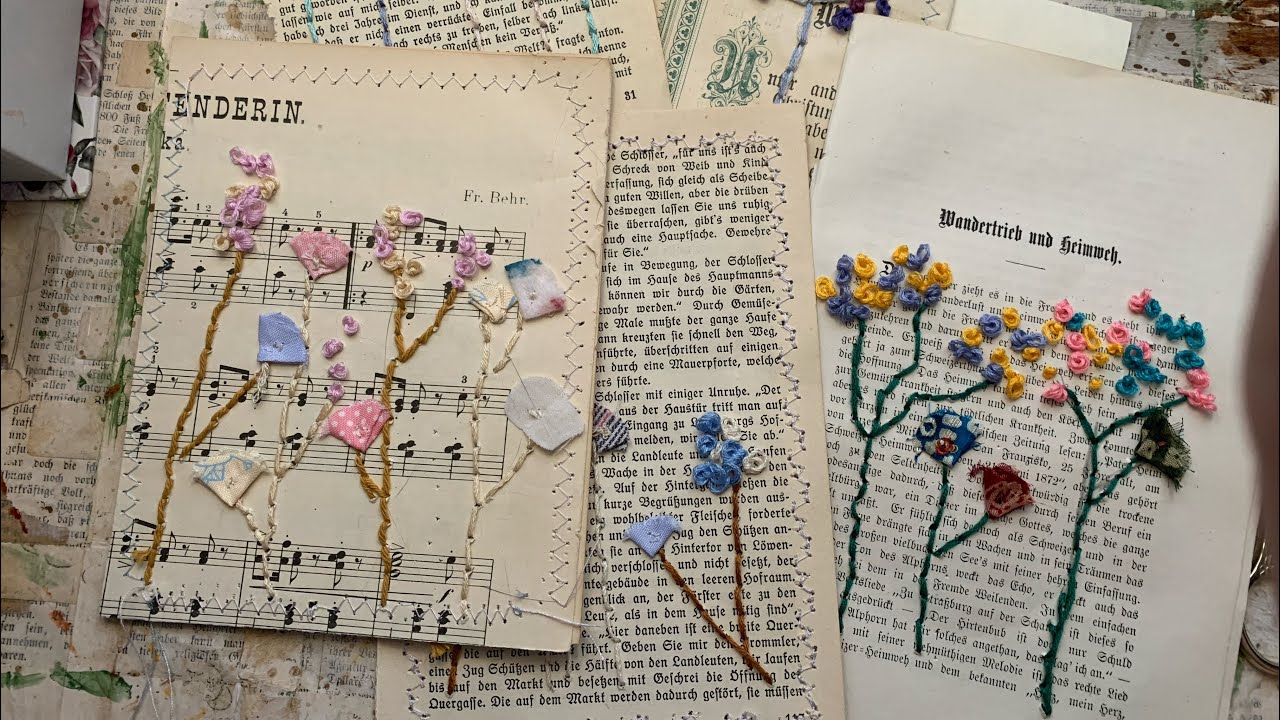 Buchseiten oder Papier besticken 🧵 Sticken auf Papier für Anfänger 🌹🌺🌸💟