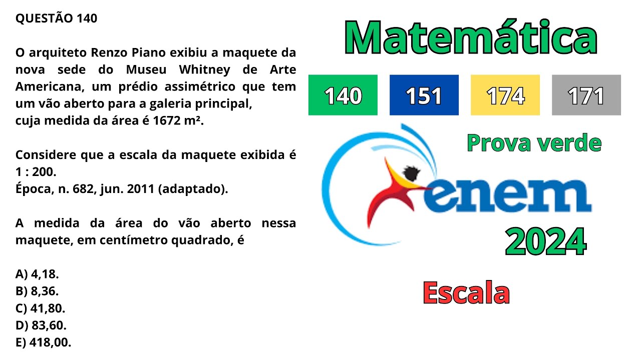 Questão 140 - caderno verde | Escala | MATEMÁTICA ENEM 2024.