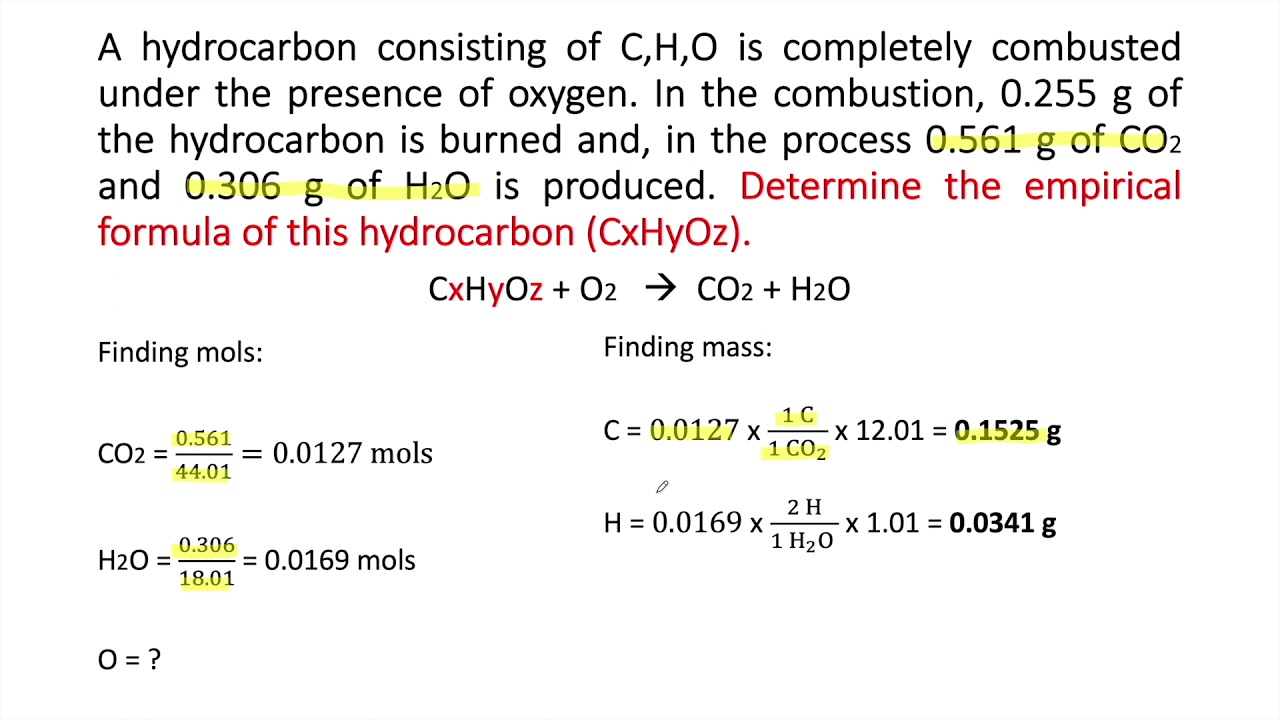 Finding the Empirical Formula of CxHyOz in a Combustion Reaction Combustion Analysis