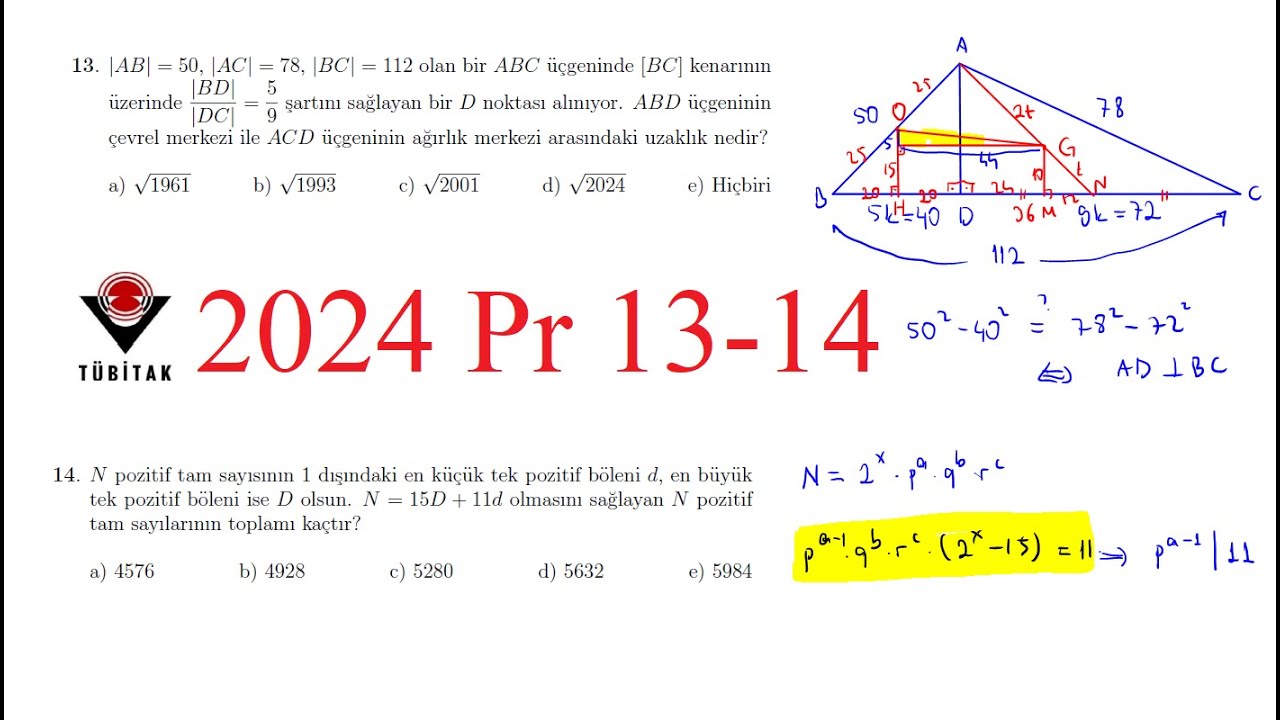 2024 Tübitak Lise Matematik Olimpiyatı Pr 13-14 Çözümleri