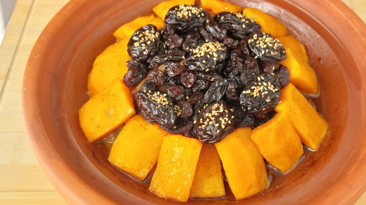 طاجين مغربي _طاجين اللحم بالقرع الاحمر والزبيب tagin marroqui con calabaza/marrocan tagin