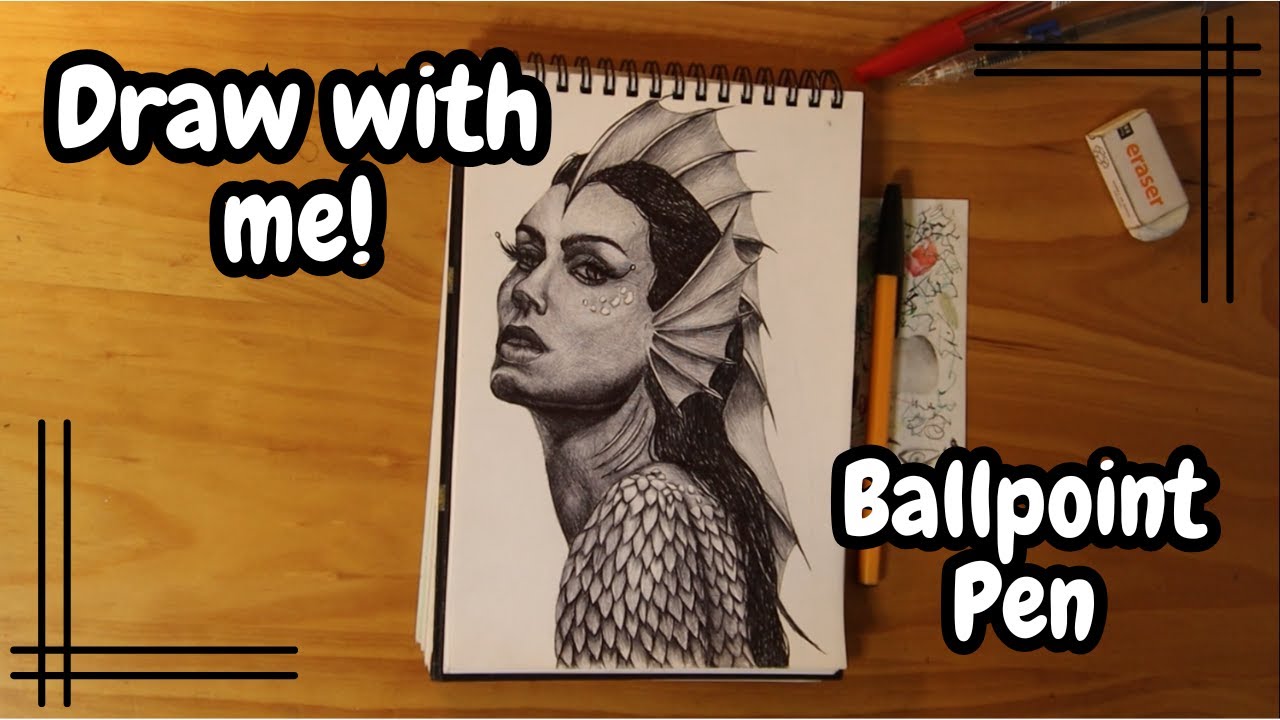 Draw with me Timelapse Siren Portrait in ballpoint pen