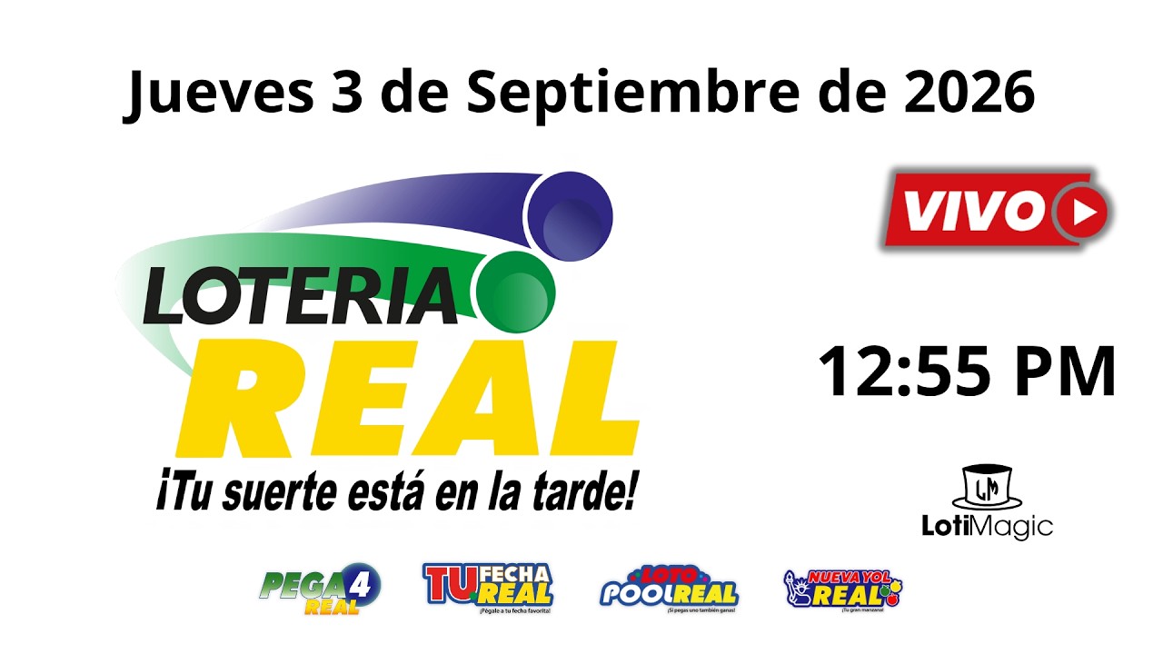 Loter&iacute;a Real EN VIVO 🔴 | Jueves 3 de Septiembre de 2026 - 12:55 PM | Resultados de Hoy