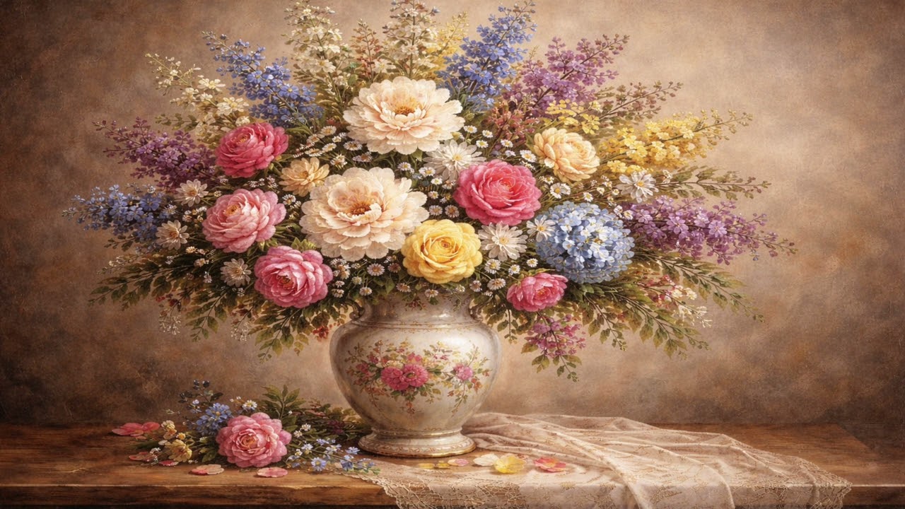 Soft Floral Still Life | Oil Painting Ambience