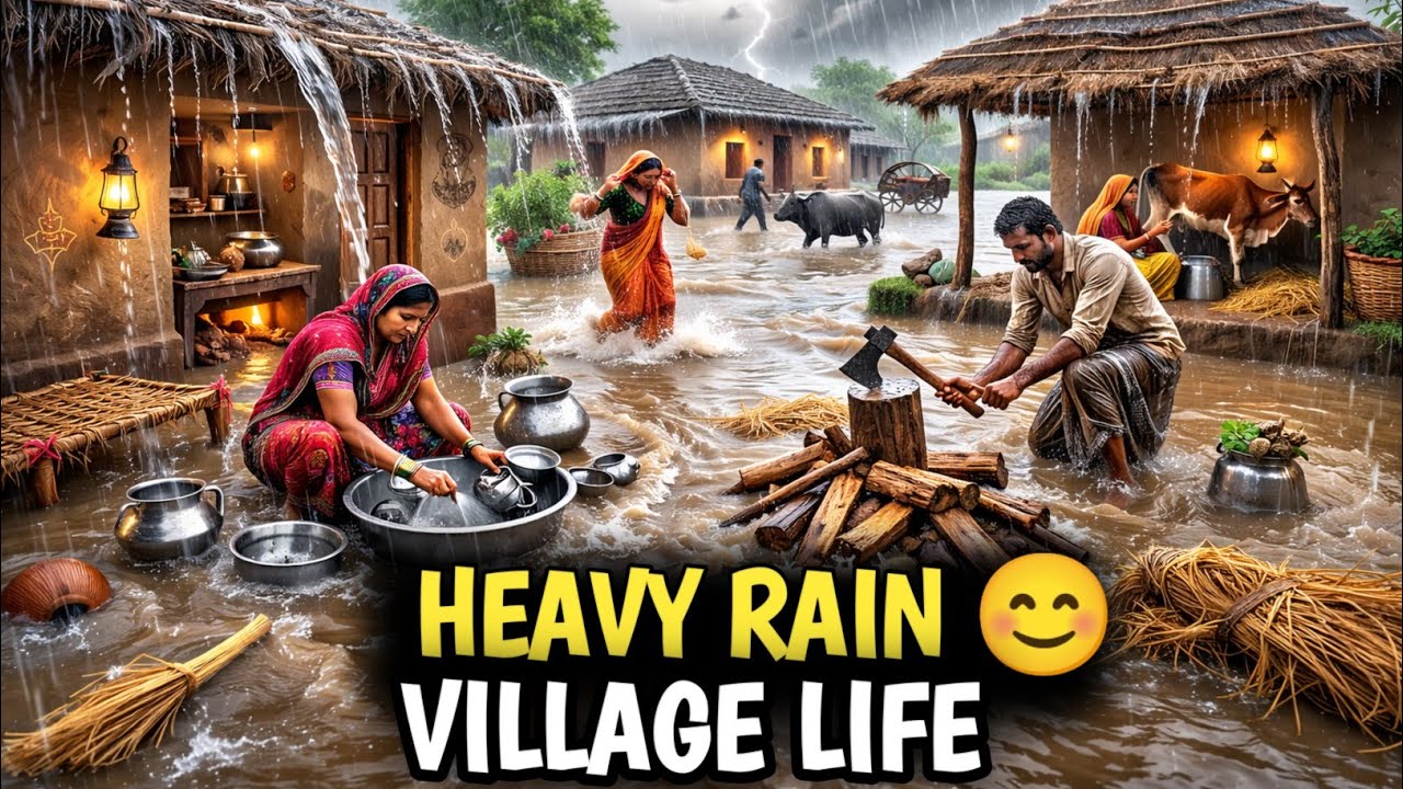 Heavy Rain in Village, Mud Houses of Village #villagelife 