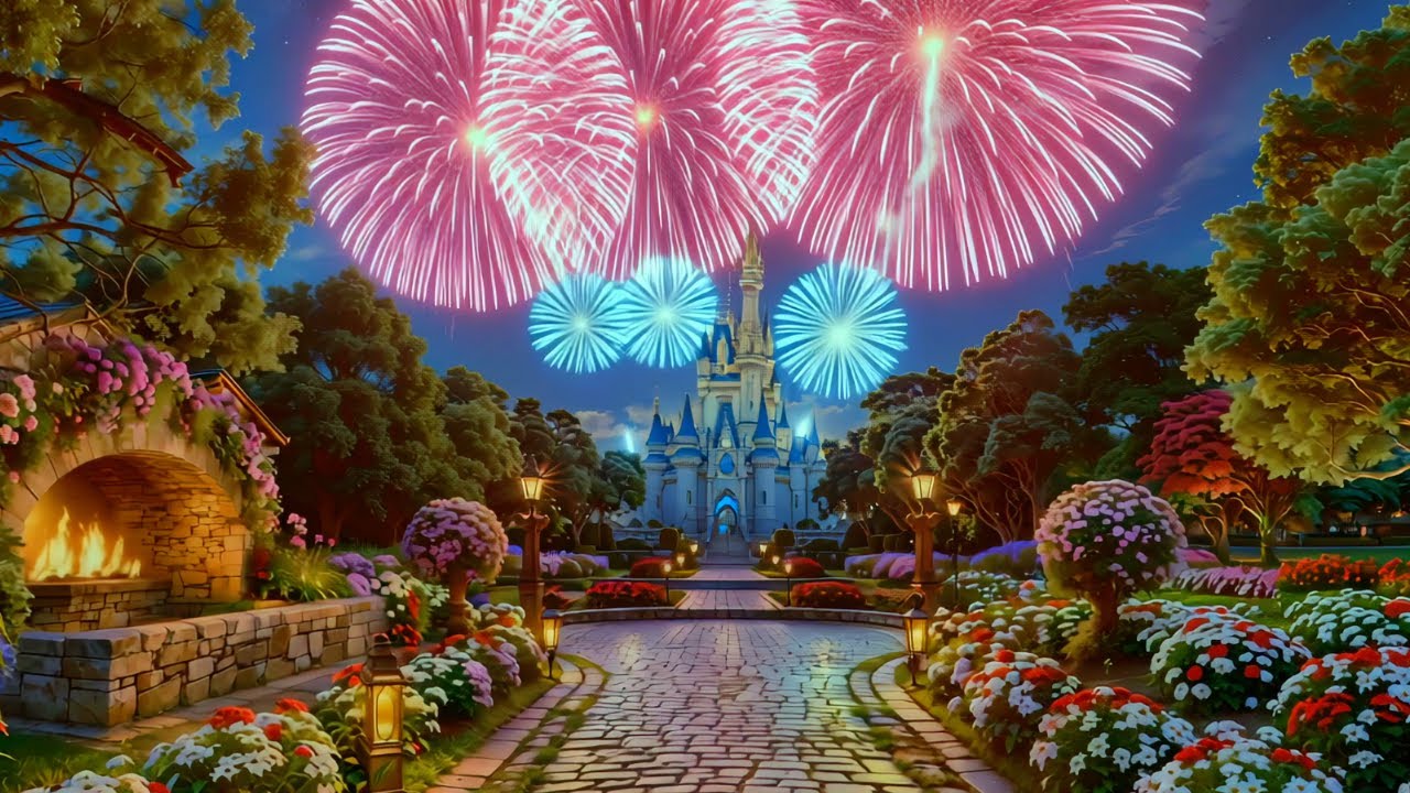🇺🇸 4th of July Ambience: Fireworks, Fairytale Castle & Relaxing Piano Music | 4K