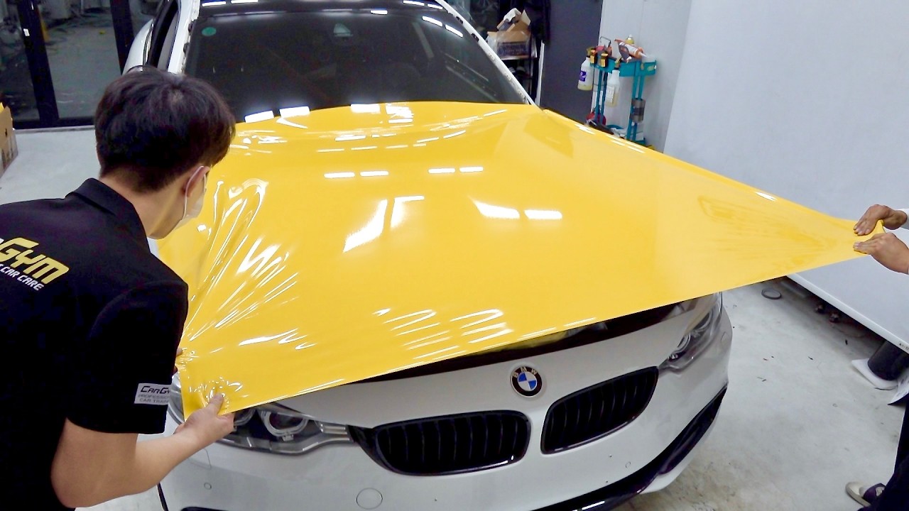 Как оклеить BMW 420d желтым цветом. Удивительный процесс оклейки автомобиля