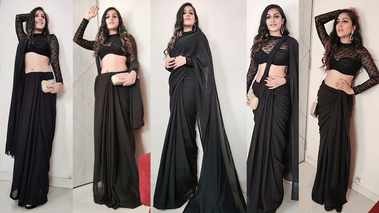 Bollywood Style in Black Georgette Saree| Most Trendy Style Ideas |Part 1 Draping trends| Nikksmua