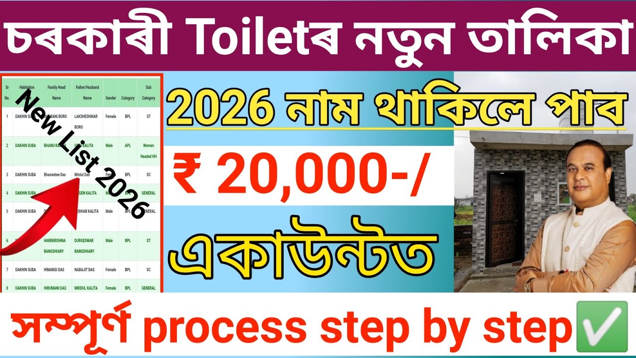Toilet final list 2026/sbm toilet beneficiary list 2025/toilet list assam #axomuchita #sbmtoilet #gk