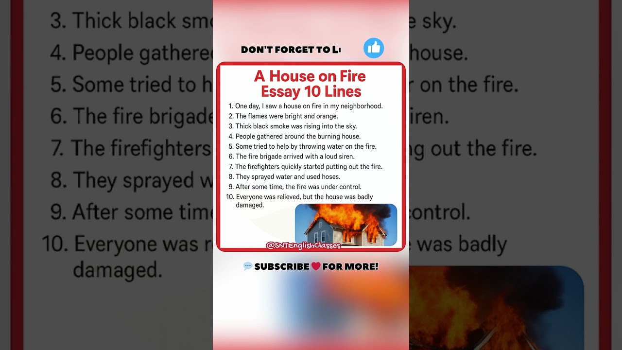 A House on Fire Essay 10 Lines | 10 Lines Essay on A House on Fire | A House on Fire Essay