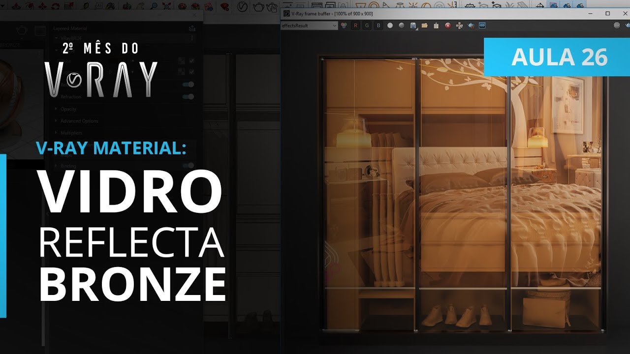 Vray 3.6 para SketchUp - Aula 26/30: Vidro Reflecta Bronze
