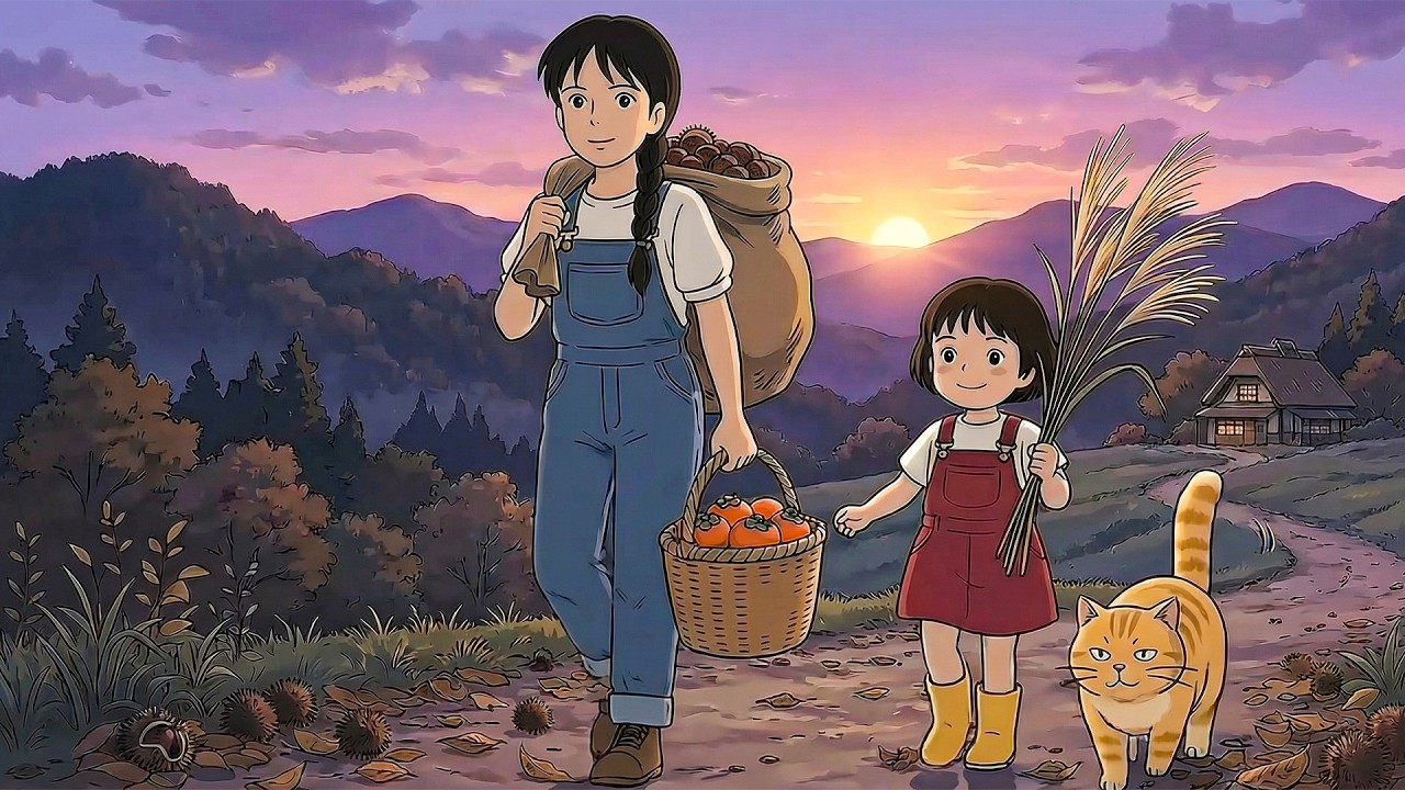 A Peaceful Autumn Night: Chestnut Rice, Moon Dango & Grilled Fish | Ghibli-Style ASMR