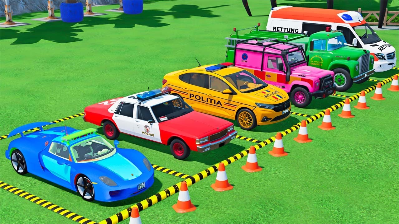 GO GAME - TRANSPORTING POLICE CARS, AMBULANCE VEHICLES, FIRE TRUCK WITH MAN TRUCK ! FS22 #112