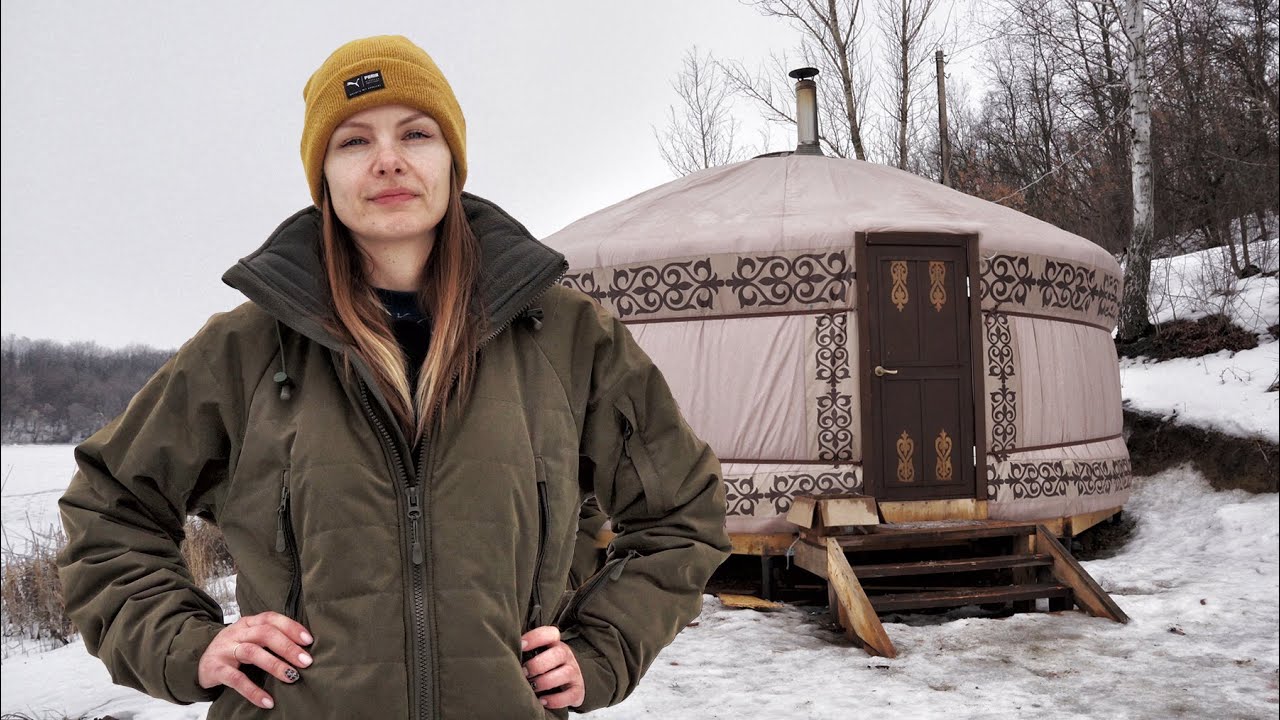 YURT overnight with Wood Stove | Snow Camping and Ice Fishing | Wood Stove cooking | Tiny house