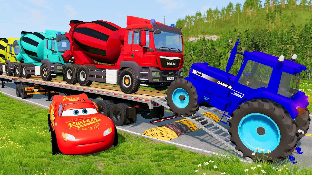 Flatbed Truck McQueen | Transportation with Truck - Pothole vs Car #9 | BeamNG.Drive Gameplay