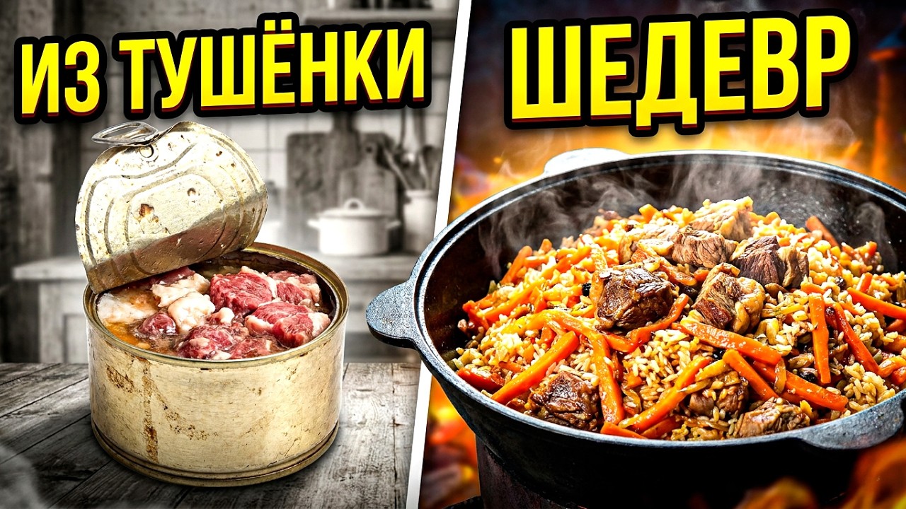 Плов с говяжьей тушёнкой | Не сиротский, а реально очень вкусный! Приготовление заняло 1 час.