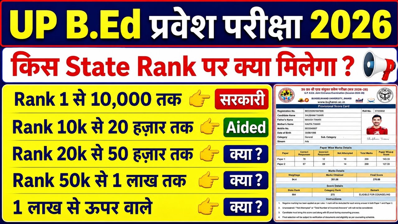 UP BEd Admission 2026 | किस State Rank पर क्या मिलेगा | किसको क्या करना चाहिए | #upbed2026 