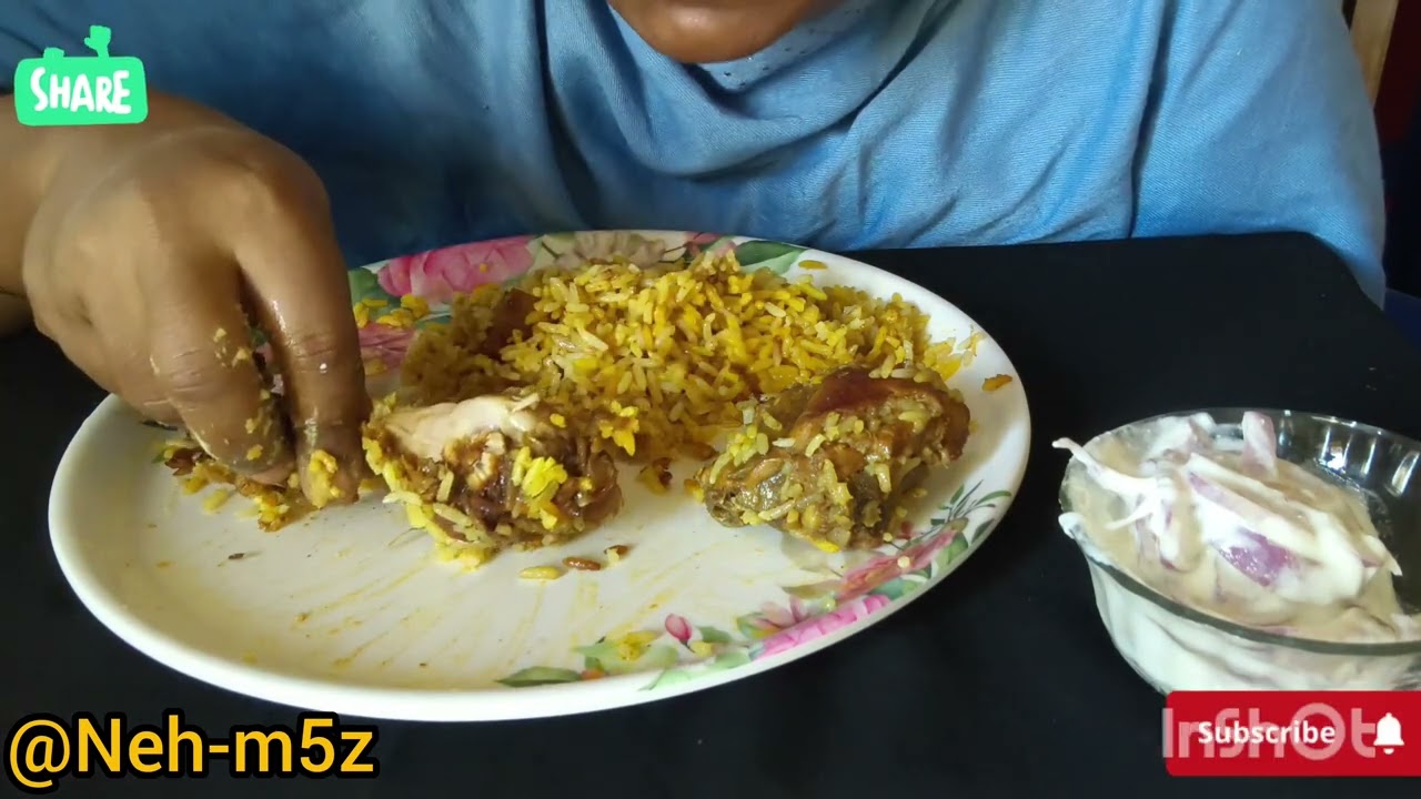 বাড়িতে বানানো চিকেন বিরিয়ানি আর আর সাথে রাইতা।। Home made Chicken 🍗 Biryani eating with Raita,