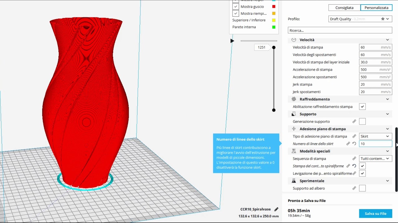 Cura 3.2.1 Vase Mode Creality Cr-10 - Italiano