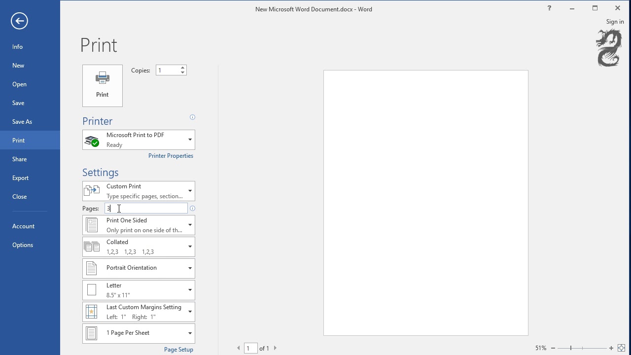 How to print specific pages in  Word